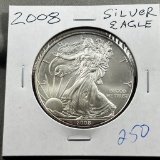 2008 US Silver Eagle, .999 fine silver, UNC GEM