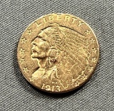 1913 $2.5 Gold Indian piece