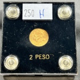 Mexico 1945 DOS PESOS Gold Coin in capitol plastics holder