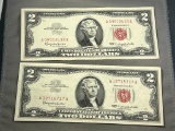 2- 1963 $2.00 Red Seal Federal Reserve Notes