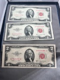 3- 1953 Red Seal $2.00 United States Notes A,B,C