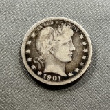 1901 Barber Quarter Dollar, 90% Silver