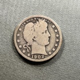 1902 Barber Quarter Dollar, 90% Silver