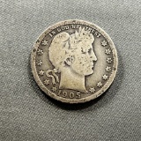 1905 Barber Quarter Dollar, 90% Silver