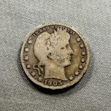 1905-S Barber Quarter Dollar, 90% Silver