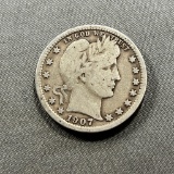 1907 Barber Quarter Dollar, 90% Silver