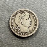 1915-D Barber Quarter Dollar, 90% Silver
