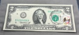1976 First Day Issue $2.00 Bill, postmarked Lancaster Oh with US stamp, UNC
