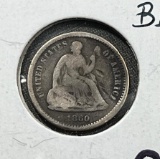 1860-O Seated Liberty Half Dime, bent