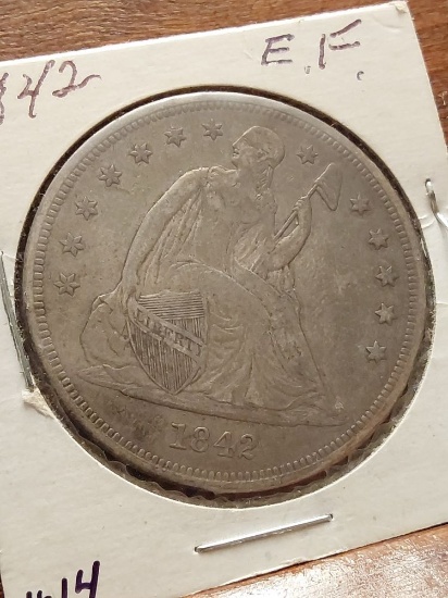 1842 SEATED DOLLAR XF