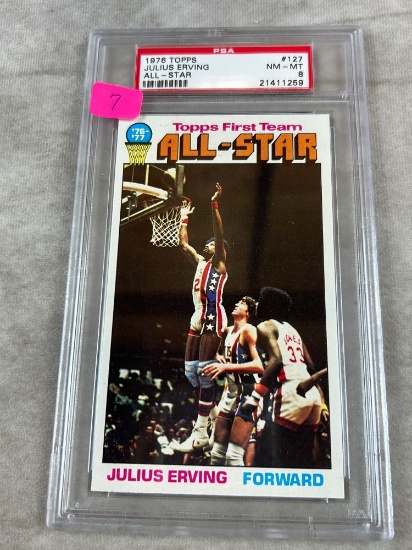 Julius Erving 1976 Topps All-Star card, PSA 8, NM-MT