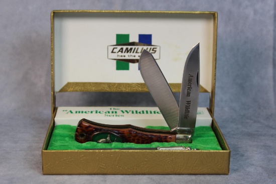 Camillus 'American Wildlife" Two Blade Knife w/Deer on Handle and Blade Etch
