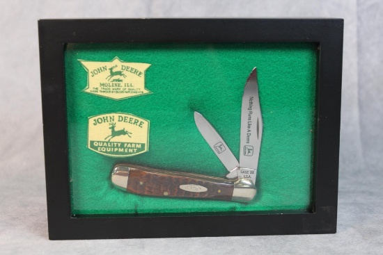 1976 Case XX Green Bone Two-Blade Mini Trapper with John Deere Blade Etch and Display