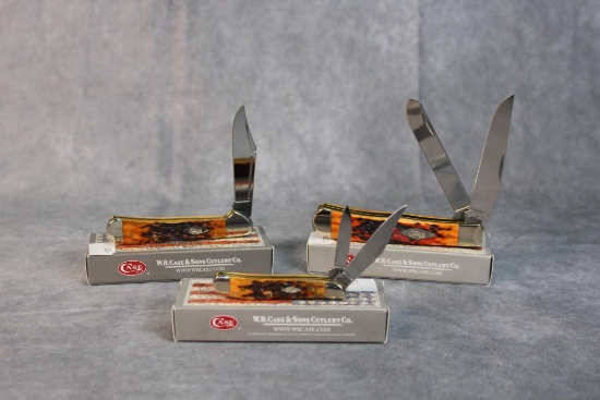 Three 2016 Case XX Autumn Bone Knives, Copperlock, Trapper, & Peanut