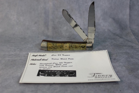 Finney Knives Custom Case XX Steampunk Trapper w/Watch Parts in Handle