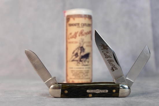 Tidioute Cutlery Spring Green Jig Bone 'Calf Roper' Knife with Blade Etch