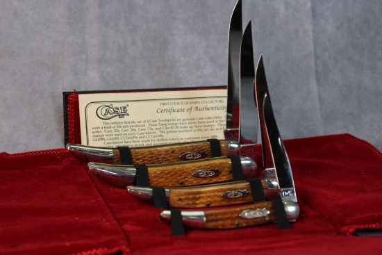 1994 Case XX Set of 4 Green Bone Toothpick Knives, Limited Edition of 250