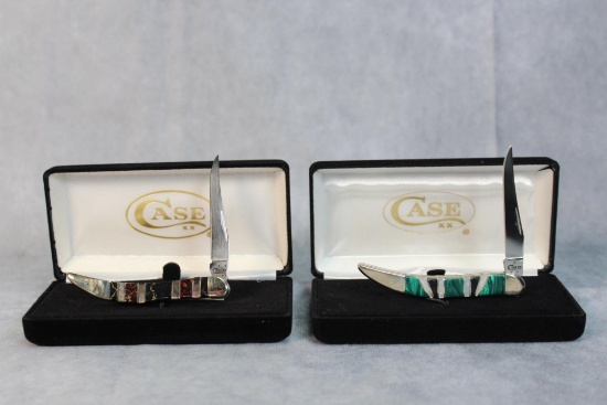 Two Case XX Exotic Handle Tiny Toothpicks, Black Aztec & Green Malachite