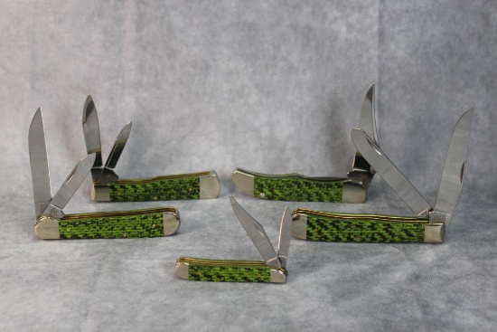 Five 2021 Case XX Green & Black Carbon Fiber G-10 Weave Pocket Knives, five times the money