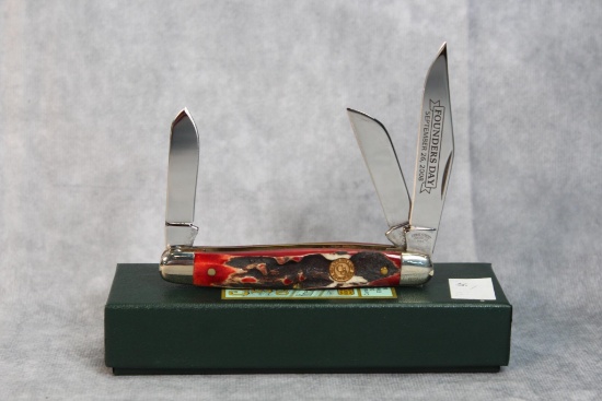2008 Canal Street Cutlery Red Stag Handle Serpentine Stockman