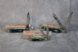 Three 2016 Case XX Hunter Green Bone Knives, Mini Copperlock, Trapper & Peanut