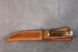 1965-69 Case XX 516-5 Stag Handle Fixed Blade Hunting Knife w/sheath