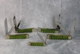 Five 2021 Case XX Green & Black Carbon Fiber G-10 Weave Pocket Knives, five times the money