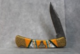 Custom Brian Yellowhorse Folding Knife with Display, Turquoise and Exotic Inlays
