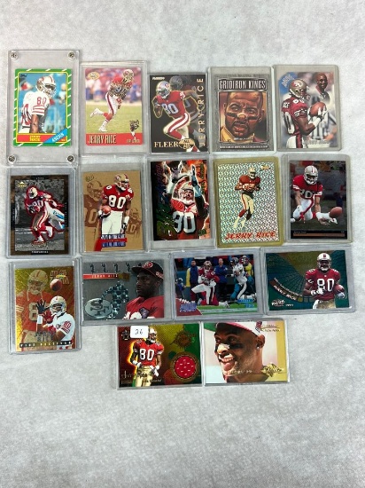 (16) Jerry Rice Football Cards - Rookie - GU - Refrtactor - Inserts - Base
