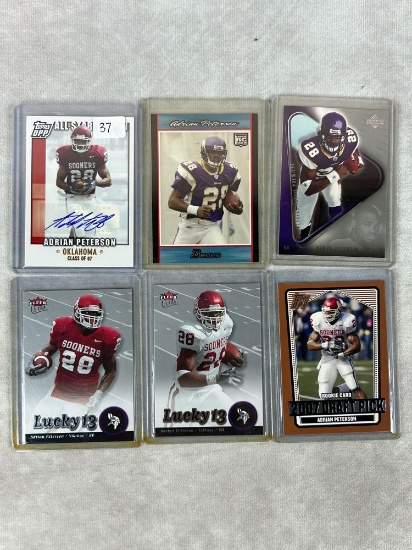 (6) Adrian Peterson Football Cards - Auto & Rookies