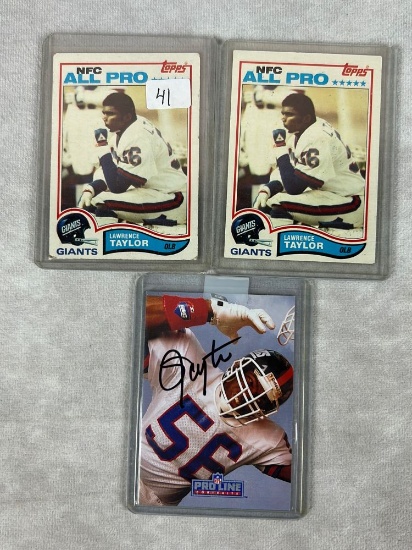 (2) 1982 Topps Lawrence Taylor Rookies & 1991 Pro Line Portraits Signed