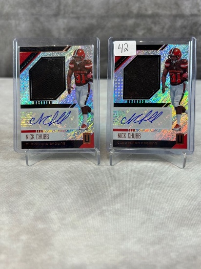 (2) 2018 Unparalleled Nick Chubb Auto/Jersey Cards