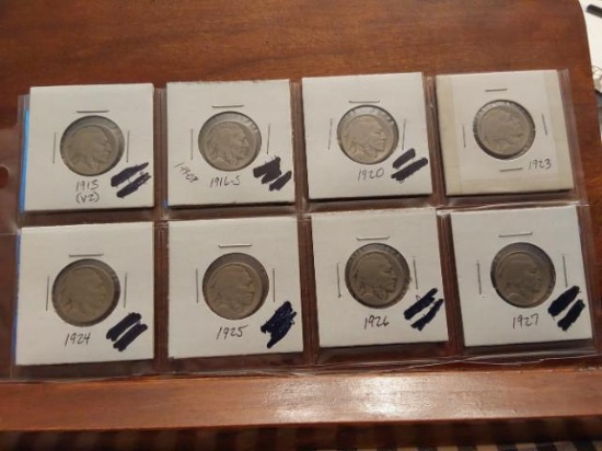 8 DIFFERENT BUFFALO NICKELS 1913-1927