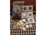 MISC. LOT OF WORLD COINS WITH SOME SILVER