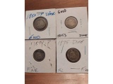 1850,53,74,75 SEATED DIMES
