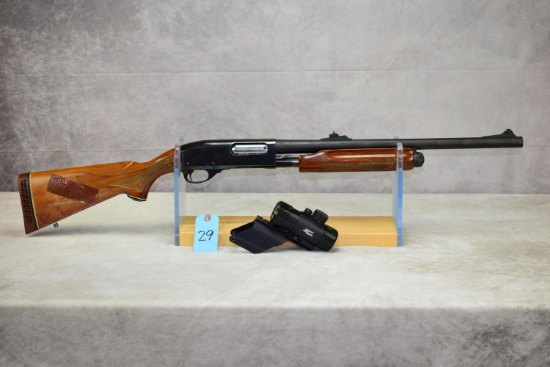 Remington  Mod 870 Wingmaster  12 GA  20” Rifled Slug Barrel  Tasco Pro Point Red Dot Scope  Saddle