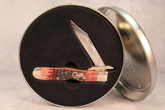 2002 Case XX Red Bone Handle Cheetah w/Blade Etch