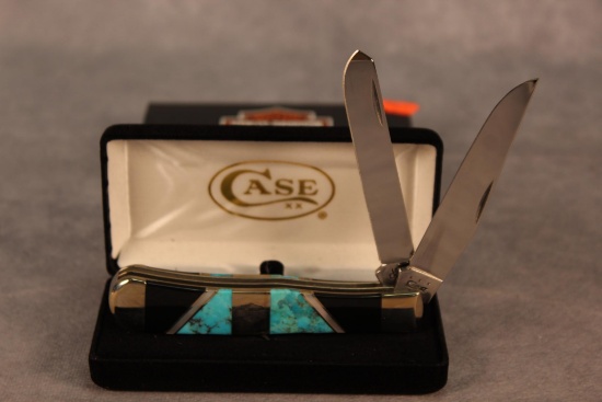 2015 Case XX Jet Black Stone, Mother of Pearl & Turqoise Harley Davidson Trapper