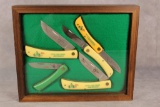 Display Box with Five Case XX Sod Buster Knives, Date Ranges from 1974-99