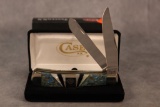 2016 Case XX Jet Black Stone, MOP, & Blue Coral Handle Harley Davidson Trapper