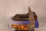 Custom Bone Handle Damascus Blade Folding Knife w/Sheath