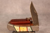 Custom Bone Handle Damascus Blade Lock Back Folding Knife with Sheath