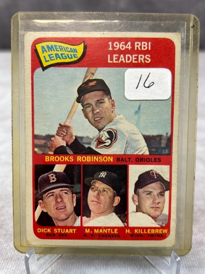 1965 Topps AL RBI Leaders--Mantle, Robinson, Killebrew--ex-nrmt