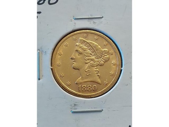 1880s $5. LIBERTY HEAD GOLD PIECE UNC