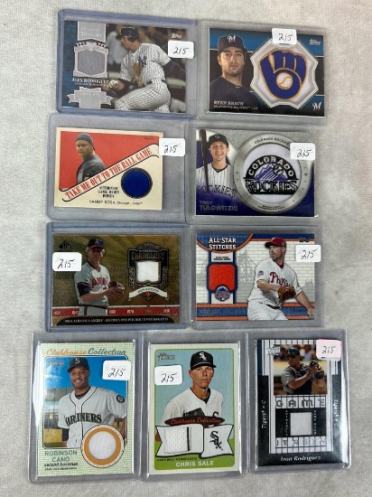 (9) Baseball Jersey and Patch Cards - Cano, Sosa, A-Rod, Sale, Sutton