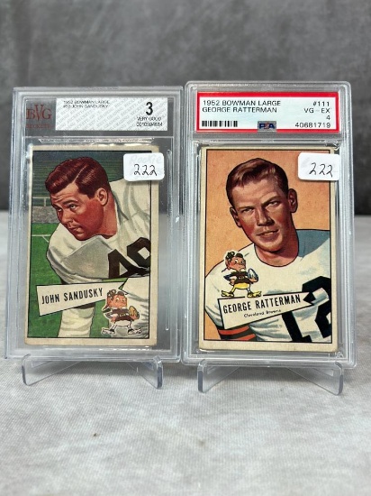 (2) 1952 Bowman Football Large - Ratterman PSA 4, Sandusky ( Beckett 3)