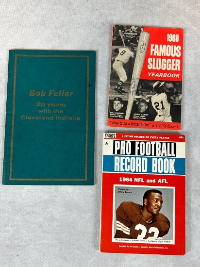 (3) Sports Books: 1968 Famous Sluggers, 1964 Pro Football Record Book, 1956 Bob Feller