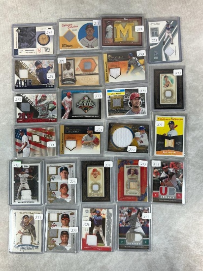 (25) Baseball Memorabilia Cards - Braun, Cueto, Hernandez, Gonzalez, Carter, Tiant