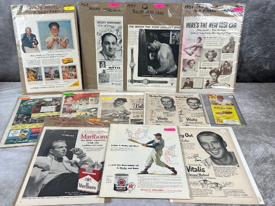 (11) Famous Athletes Advertising Pieces - Mantle, DiMaggio, Rose, Williams, Feller, Gehrig