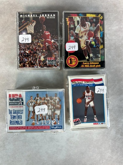 (4) 1992 Basketball sets: Wild Card, Hoops McDonald's, USA Basketball Olympic Set, Sky Box Basketbal